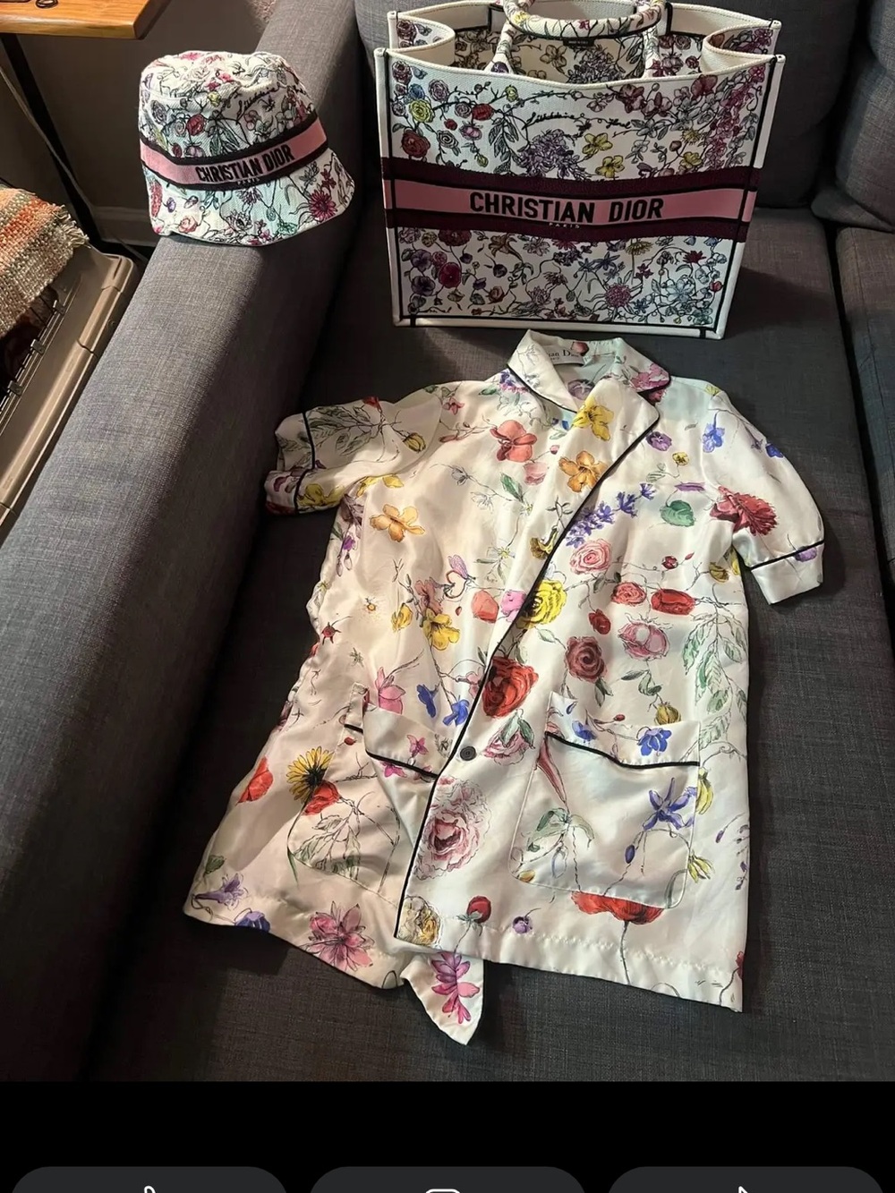 Christian Dior Floral Tote & Hat Set with Floral Silk Pajama Top